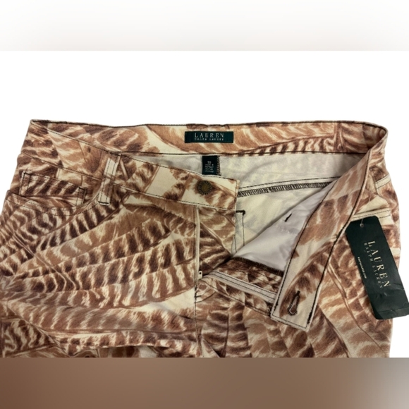 Lauren Ralph Lauren NWT Creme/Tan Feather Stretch Skinny Velvety Pants Size 10 - Picture 10 of 12